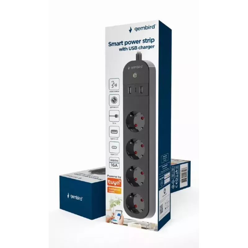 Gembird TSL-PS-S4U-01 4 lizdų išmanusis maitinimo blokas su USB
