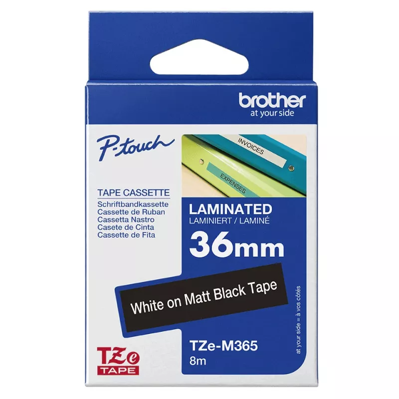 Brother TZE-M365 lipni juosta etiketėms balta ant juodos
