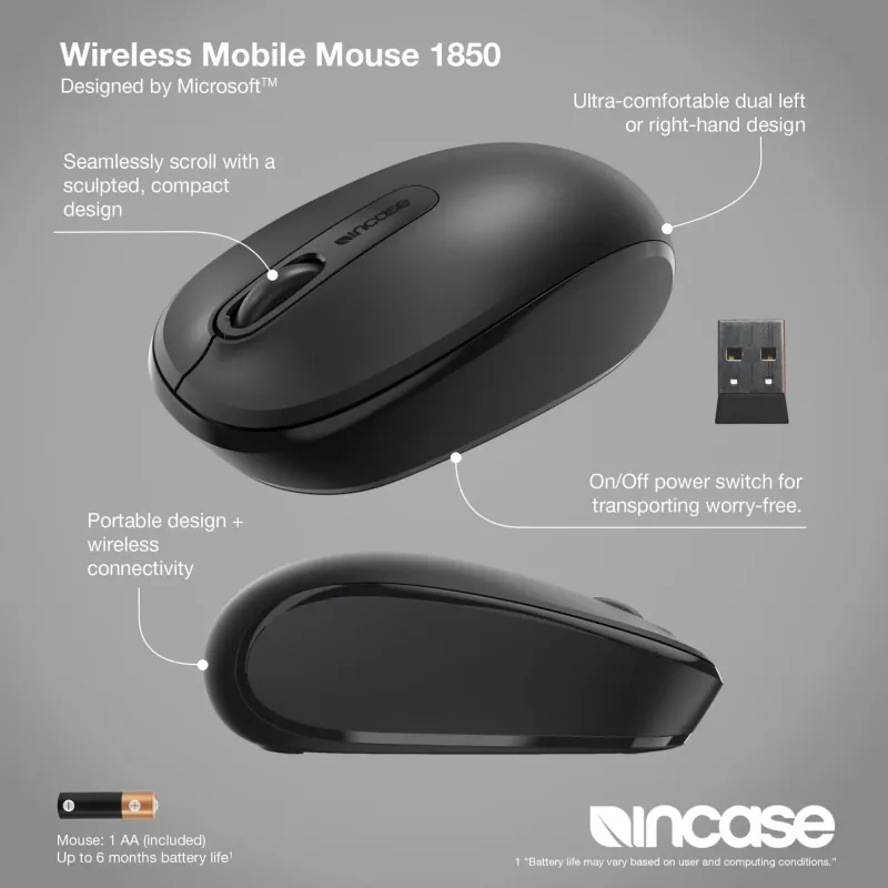 Incase Designed by Microsoft Wireless Mobile Mouse 1850 – belaidė optinė kelioninė pelė, ambidekstrinė, RF Wireless