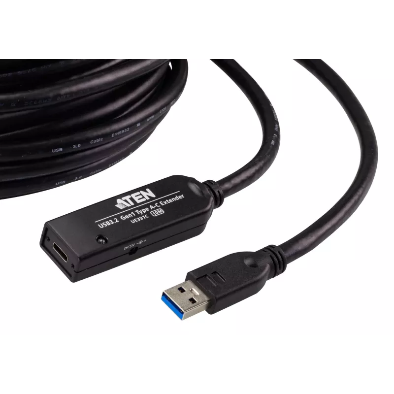 ATEN UE331C USB 3.2 Gen1 ilginimo laidas 10 m USB A – USB C juodas