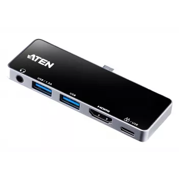 ATEN UH3238 USB-C kelioninis dokas su galios perdavimu, universalus, juodas/sidabrinis