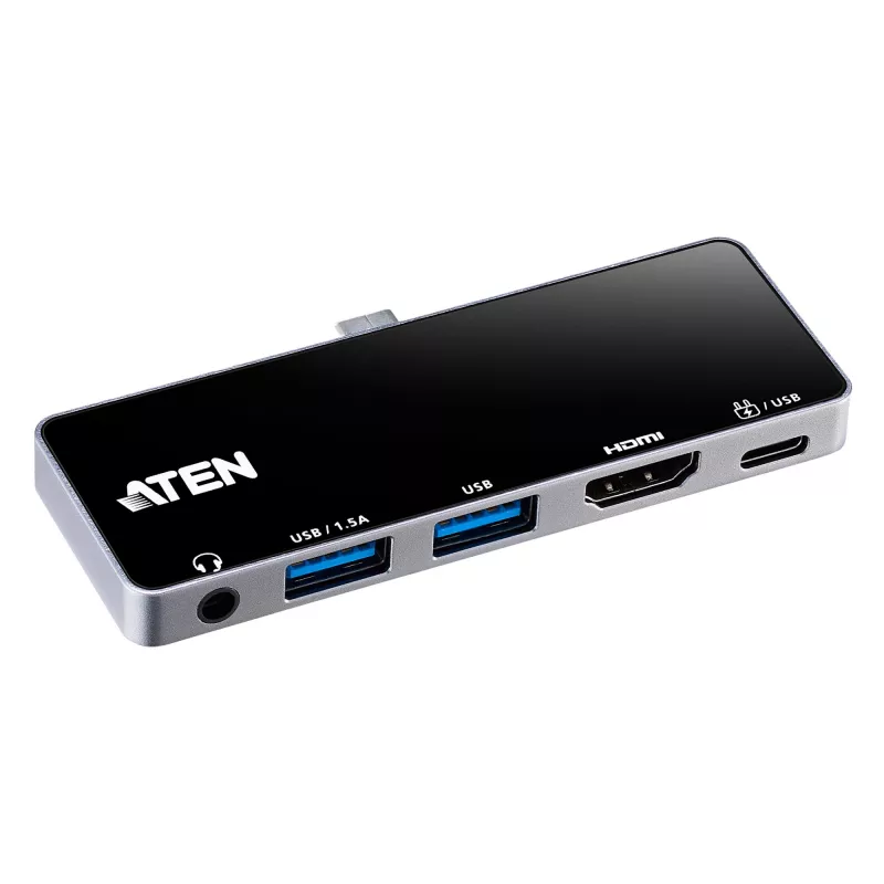 ATEN UH3238 USB-C kelioninis dokas su galios perdavimu, universalus, juodas/sidabrinis