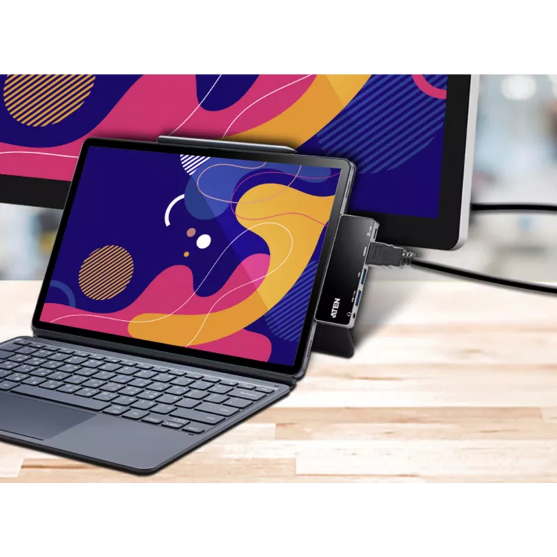 ATEN UH3238 USB-C kelioninis dokas su galios perdavimu, universalus, juodas/sidabrinis