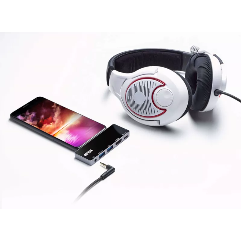ATEN UH3238 USB-C kelioninis dokas su galios perdavimu, universalus, juodas/sidabrinis