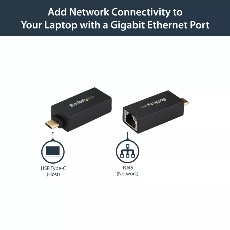 StarTech.com USB-C į Gigabit Ethernet adapteris - 1 Gbps NIC USB 3.0 / USB 3.1 Type C tinklo adapteris - 1GbE USB-C į RJ45 / LAN prievadą, suderinamas su Thunderbolt 3, Windows, MacBook Pro, Chromebook