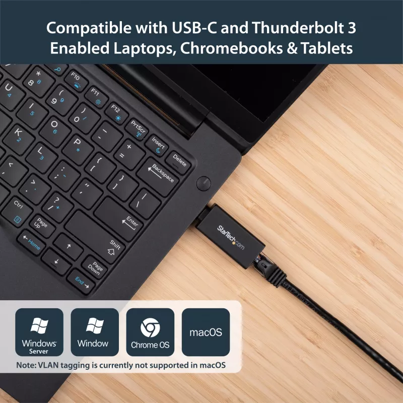 StarTech.com USB-C į Gigabit Ethernet adapteris - 1 Gbps NIC USB 3.0 / USB 3.1 Type C tinklo adapteris - 1GbE USB-C į RJ45 / LAN prievadą, suderinamas su Thunderbolt 3, Windows, MacBook Pro, Chromebook