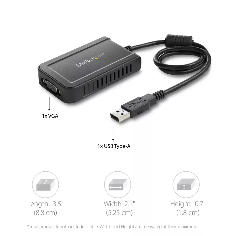 StarTech.com USB 2.0 į VGA adapteris, USB į VGA monitoriaus keitiklis, 1080p (nepalaiko macOS/ChromeOS/Linux) - TAA