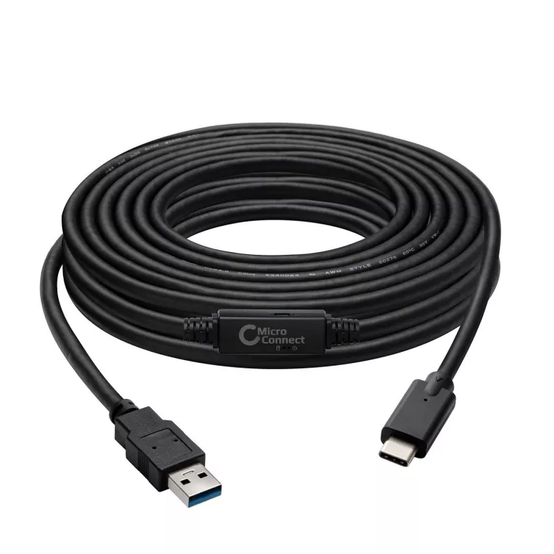 Microconnect USB3.1CA5AMP USB 3.2 Gen 1 aktyvus laidas USB C – USB A 5 m juodas