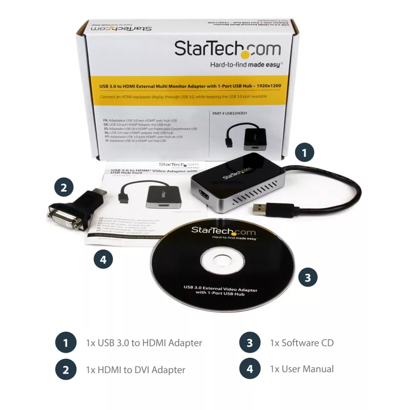 StarTech.com USB 3.0 į HDMI adapteris su 1x USB, USB į HDMI monitoriaus keitiklis, skirtas Windows (nepalaiko macOS/ChromeOS/Linux) - TAA