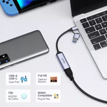 Vaizdo kabelio adapteris UNITEK V1167A USB Type-A/USB Type-C HDMI juodas