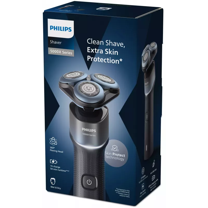 Philips Shaver 5000X serijos X5006/00 elektrinis skustuvas su 3 besisukančiomis galvutėmis, šlapiam ir sausam skutimuisi, 50 min baterija, USB-C greitas įkrovimas