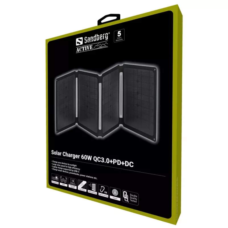 Sandberg Solar Charger 60W QC3.0+PD+DC Monokristalinis Juodas