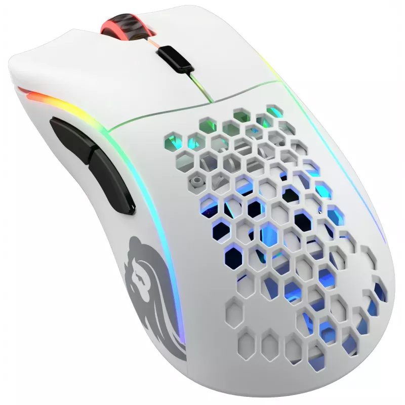Glorious Gaming Glorious Model D Wireless – Matinė balta, dešinei rankai, belaidis RF, 19000 DPI, balta