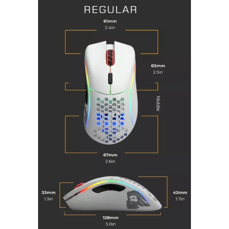 Glorious Gaming Glorious Model D Wireless – Matinė balta, dešinei rankai, belaidis RF, 19000 DPI, balta