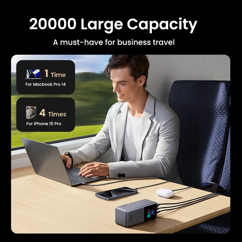 Ugreen 20000mAh 130W greitojo įkrovimo powerbankas, pilkai sidabrinis
