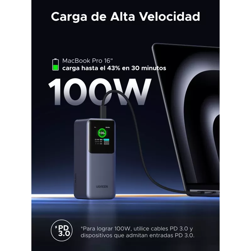 Ugreen 20000mAh 130W greitojo įkrovimo powerbankas, pilkai sidabrinis