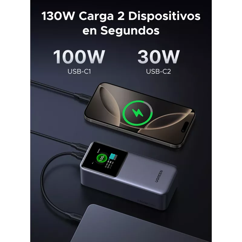 Ugreen 20000mAh 130W greitojo įkrovimo powerbankas, pilkai sidabrinis