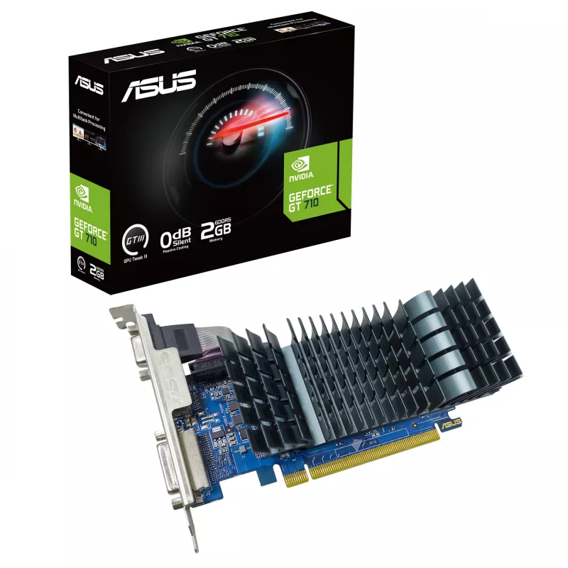 Vaizdo plokštė ASUS GeForce GT 710 — 2 GB GDDR5, 64 bitų, PCIe 2.0, pasyvus aušinimas