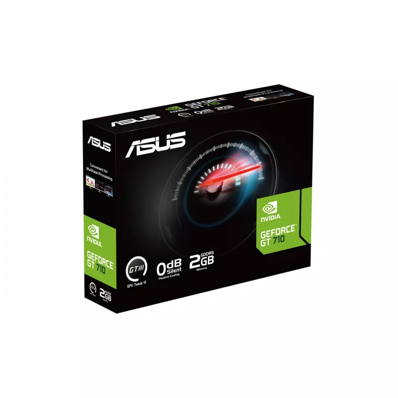 Vaizdo plokštė ASUS GeForce GT 710 — 2 GB GDDR5, 64 bitų, PCIe 2.0, pasyvus aušinimas