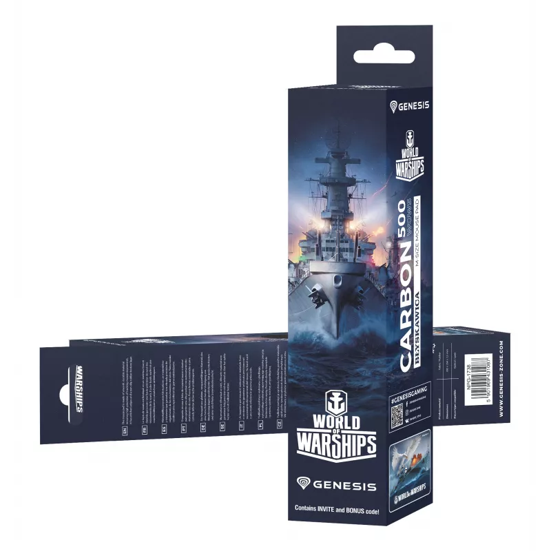 Pelės kilimėlis GENESIS NPG-1738 Carbon 500 World of Warships, 300×250 mm, audinys/guma, spalvotas, atsparus vandeniui