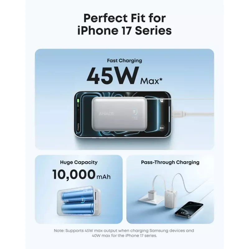 Powerbank Anker Nano 45W su integruotu ištraukiamu USB-C kabeliu A1638H11 10000 mAh Juoda