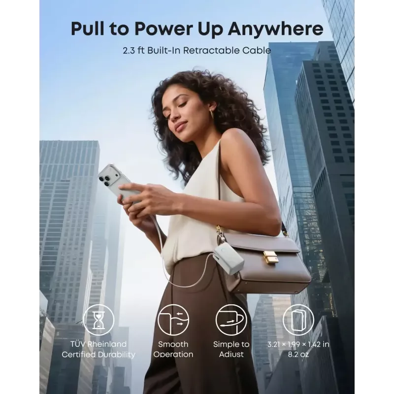 Powerbank Anker Nano 45W su integruotu ištraukiamu USB-C kabeliu A1638H11 10000 mAh Juoda