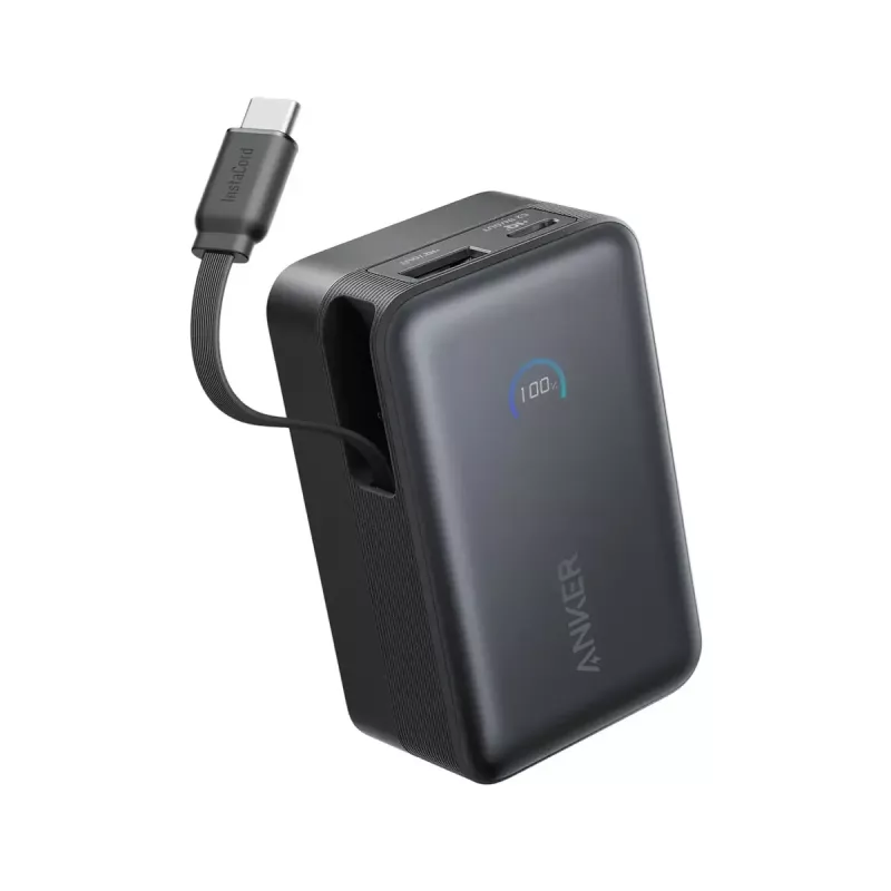 Powerbank Anker Nano 45W su integruotu ištraukiamu USB-C kabeliu A1638H11 10000 mAh Juoda