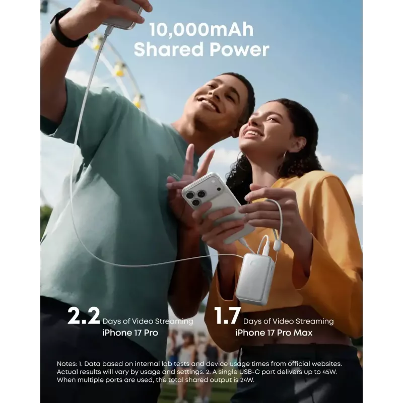 Powerbank Anker Nano 45W su integruotu ištraukiamu USB-C kabeliu A1638H11 10000 mAh Juoda