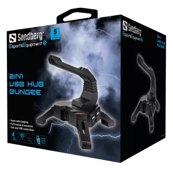 Sandberg 2in1 USB Hub Bungee – 4 prievadų USB 2.0 šakotuvas su pelės laido laikikliu