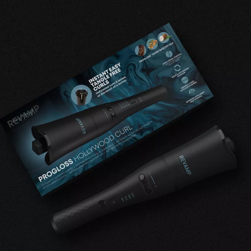 Revamp Progloss Hollywood Curl automatinis garbanojimo žnyplės Warm Black 3 m