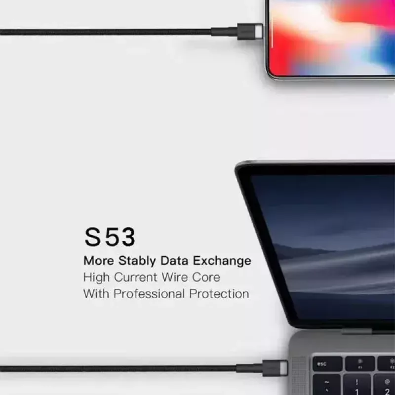 USB-C į USB-C laidas Orsen S53, 1 m, 3 A, raudonas
