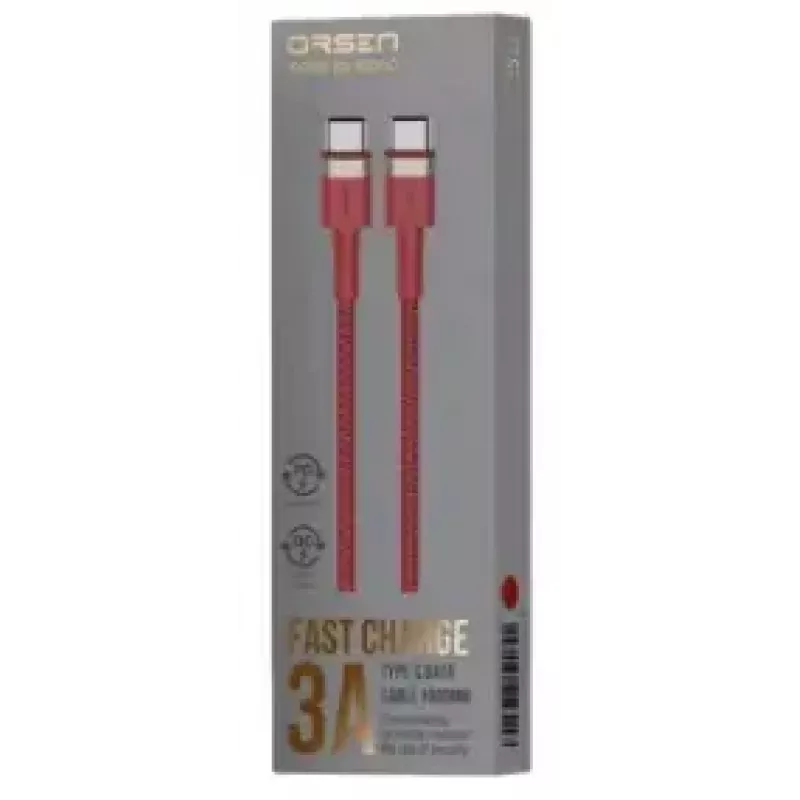 USB-C į USB-C laidas Orsen S53, 1 m, 3 A, raudonas