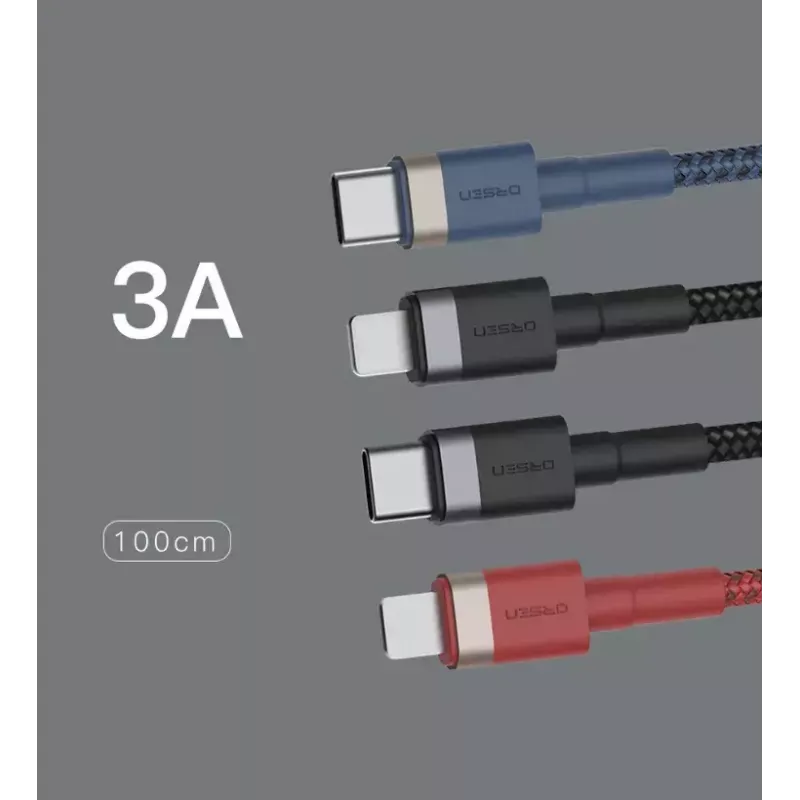 USB Type-C į Lightning laidas Orsen S51, 3A, 1 m, mėlynas