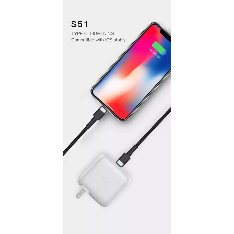 USB Type-C į Lightning laidas Orsen S51, 3A, 1 m, mėlynas