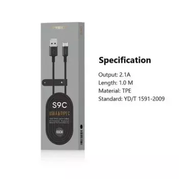 USB A į USB-C laidas Orsen S9C 1 m, 2,1 A, juodas