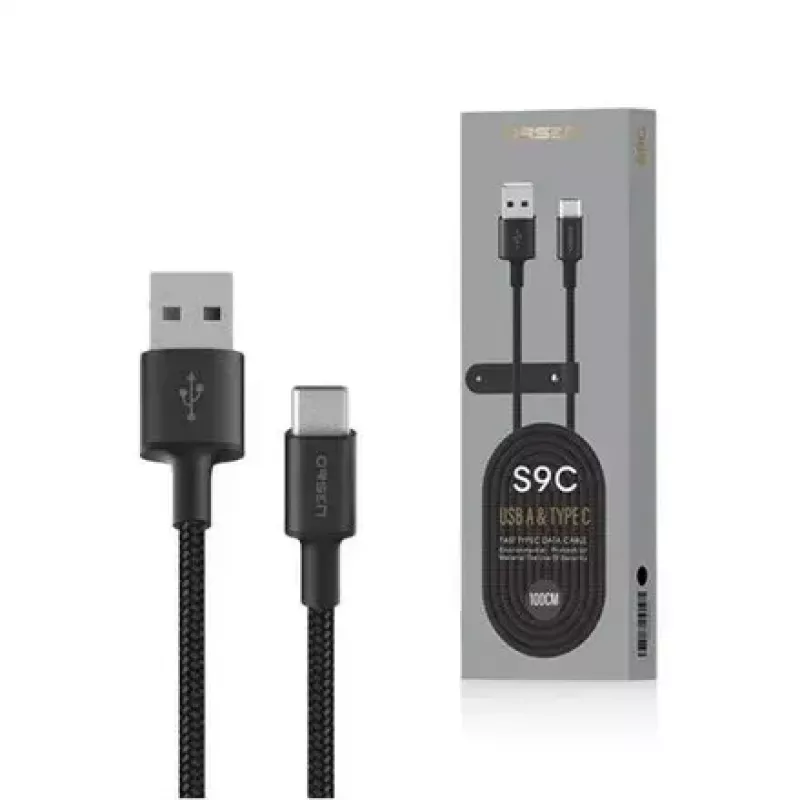 USB A į USB-C laidas Orsen S9C 1 m, 2,1 A, juodas