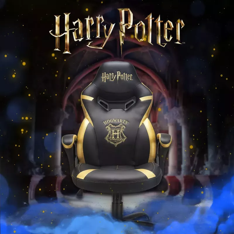 Žaidimų kėdė PC Subsonic Junior Hogwarts, minkštas sėdynės paminkštinimas, juoda/geltona