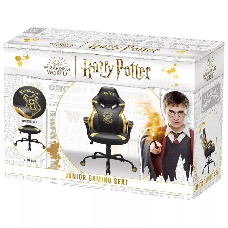 Žaidimų kėdė PC Subsonic Junior Hogwarts, minkštas sėdynės paminkštinimas, juoda/geltona