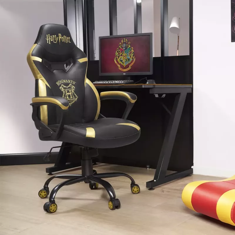 Žaidimų kėdė PC Subsonic Junior Hogwarts, minkštas sėdynės paminkštinimas, juoda/geltona