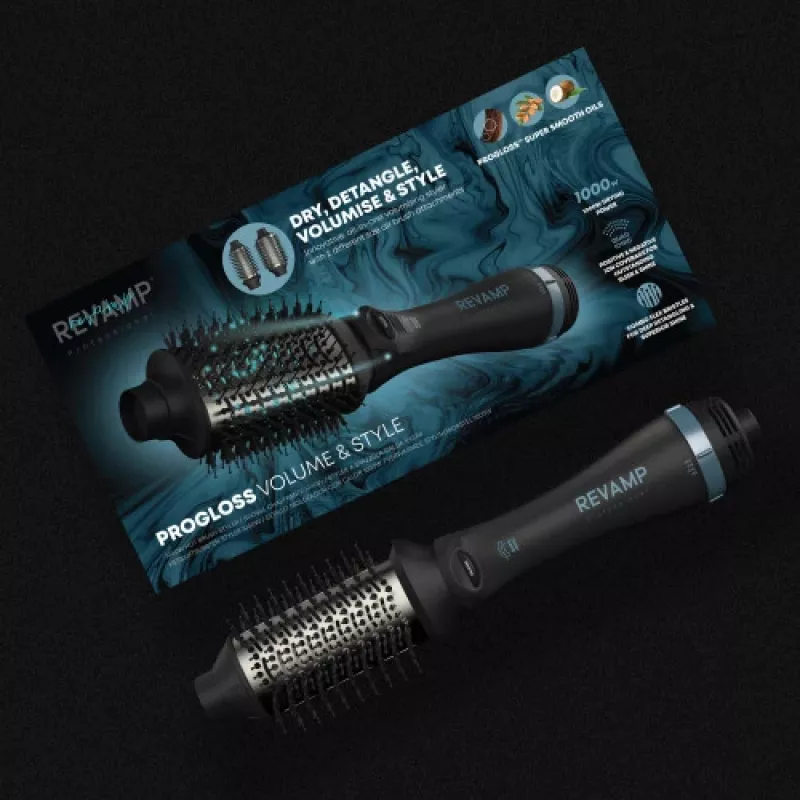 Revamp Progloss Volume & Style Hot Brush karšto oro šepetys Warm Black 1000 W 3 m