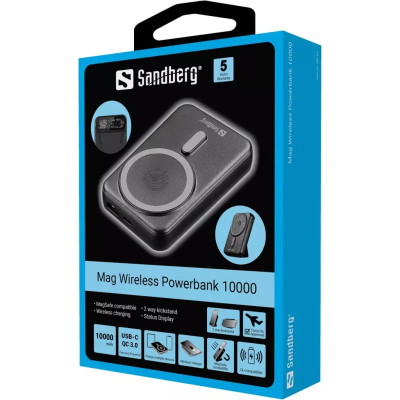 Nešiojamas Powerbank Sandberg Mag Wireless Powerbank 10000, 10000 mAh