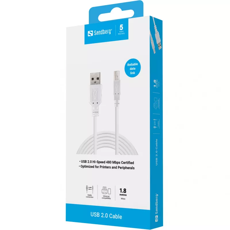 USB 2.0 A-B kabelis Sandberg 502-78, 1,8 m