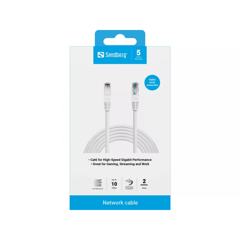Tinklo kabelis Sandberg UTP Cat6 RJ-45 2m Baltas