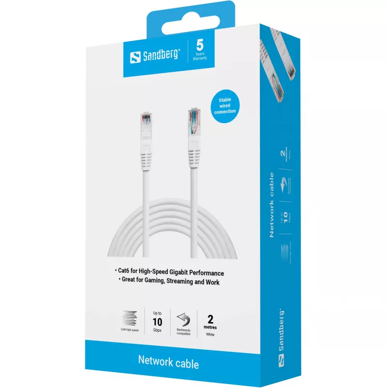 Tinklo kabelis Sandberg UTP Cat6 RJ-45 2m Baltas