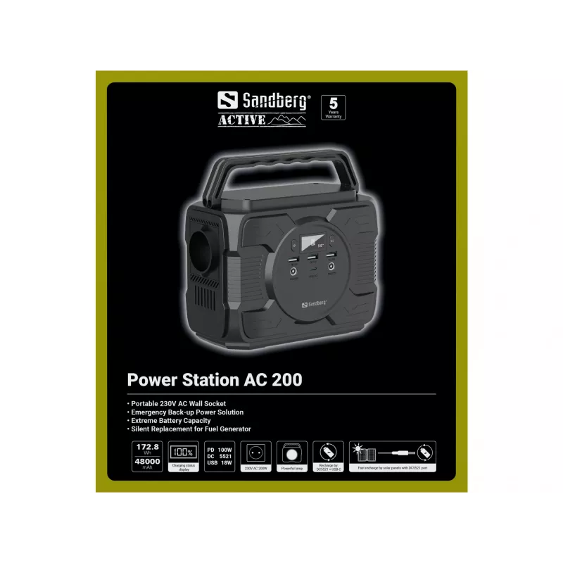 Nešiojama elektrinė Sandberg Power Station AC 200, 48000 mAh