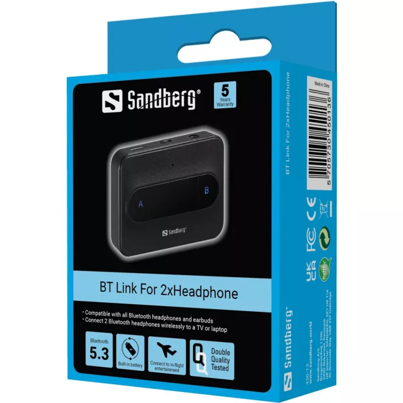 Sandberg Bluetooth Link 2x ausinėms belaidis Bluetooth 3.5 mm