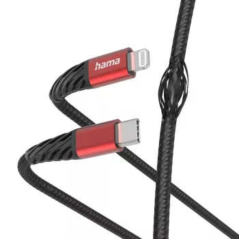 Hama Extreme Lightning į USB-C laidas 1,5 m 3A juodas/raudonas