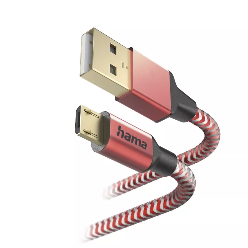 Hama Refleksinis USB kabelis USB 2.0 1,5 m USB A Micro-USB B Raudonas