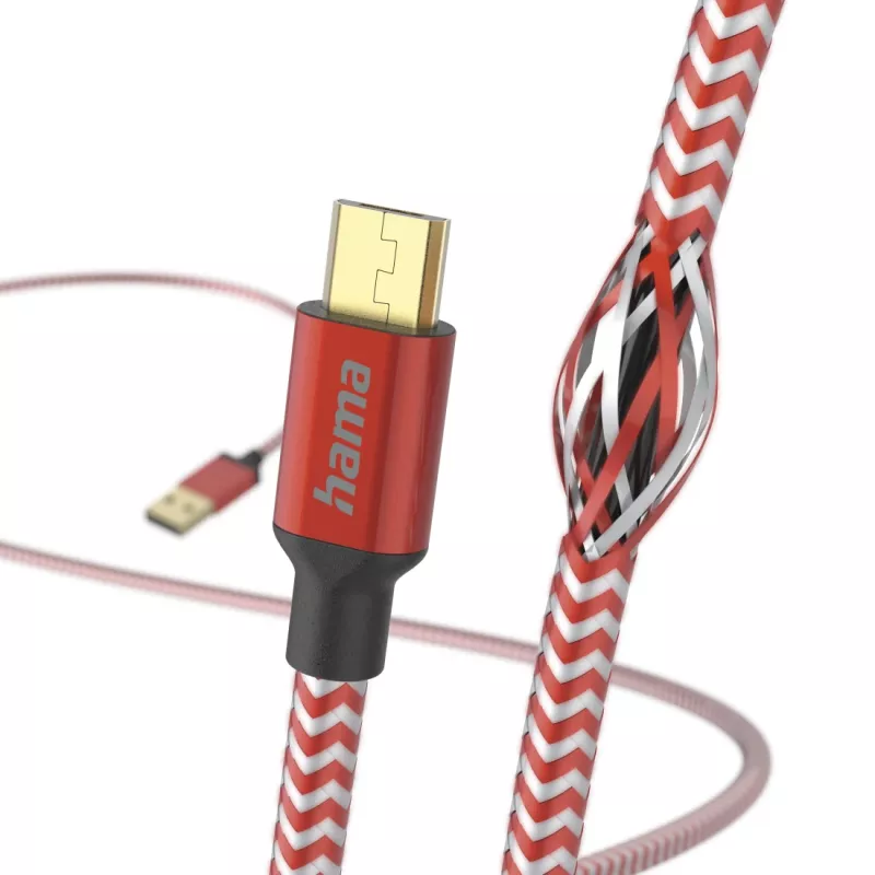 Hama Refleksinis USB kabelis USB 2.0 1,5 m USB A Micro-USB B Raudonas