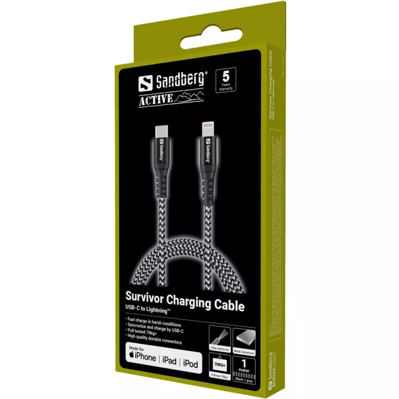 Sandberg Survivor USB-C PD > Lightning 1 m laidas 28 g